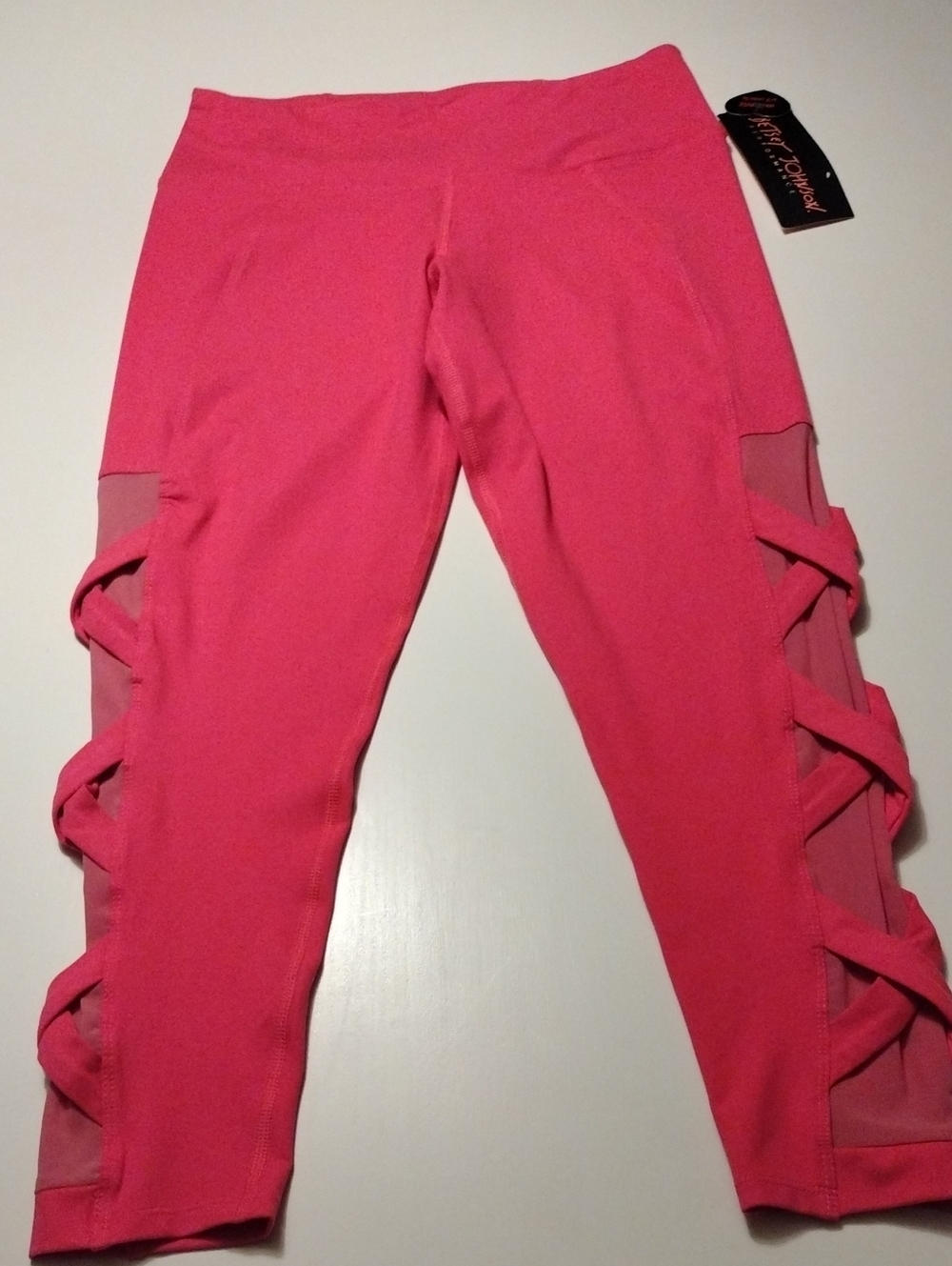 Betsey Johnson Hot Pink Lattice Side Capri Leggings